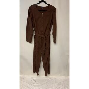Vintage Old Navy Womens Jumpsuit Brown Straight Leg Minimalist Neutral Boho SZ L